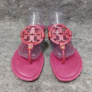 Tory Burch Miller Patent Sandals Women's Size 11 Pink Leather Flat Summer